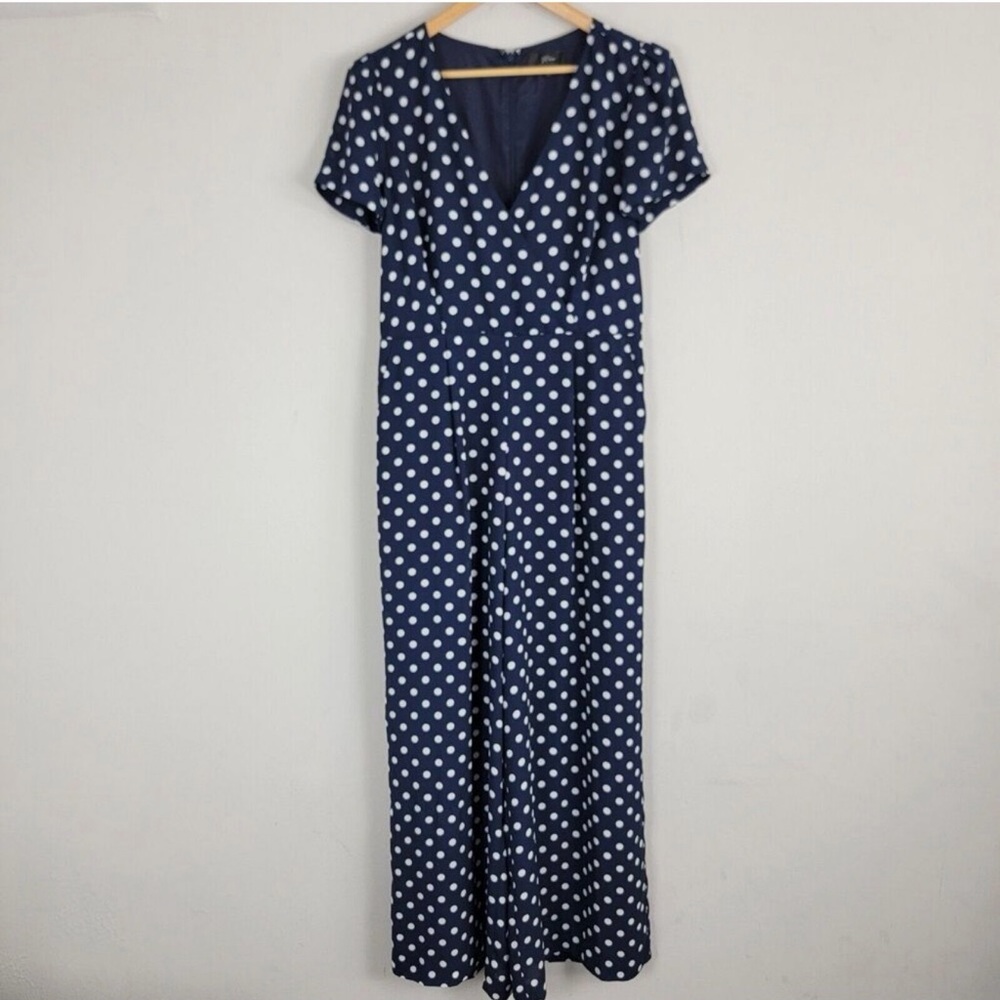 J. Crew Navy and White Polka Dot Jumpsuit